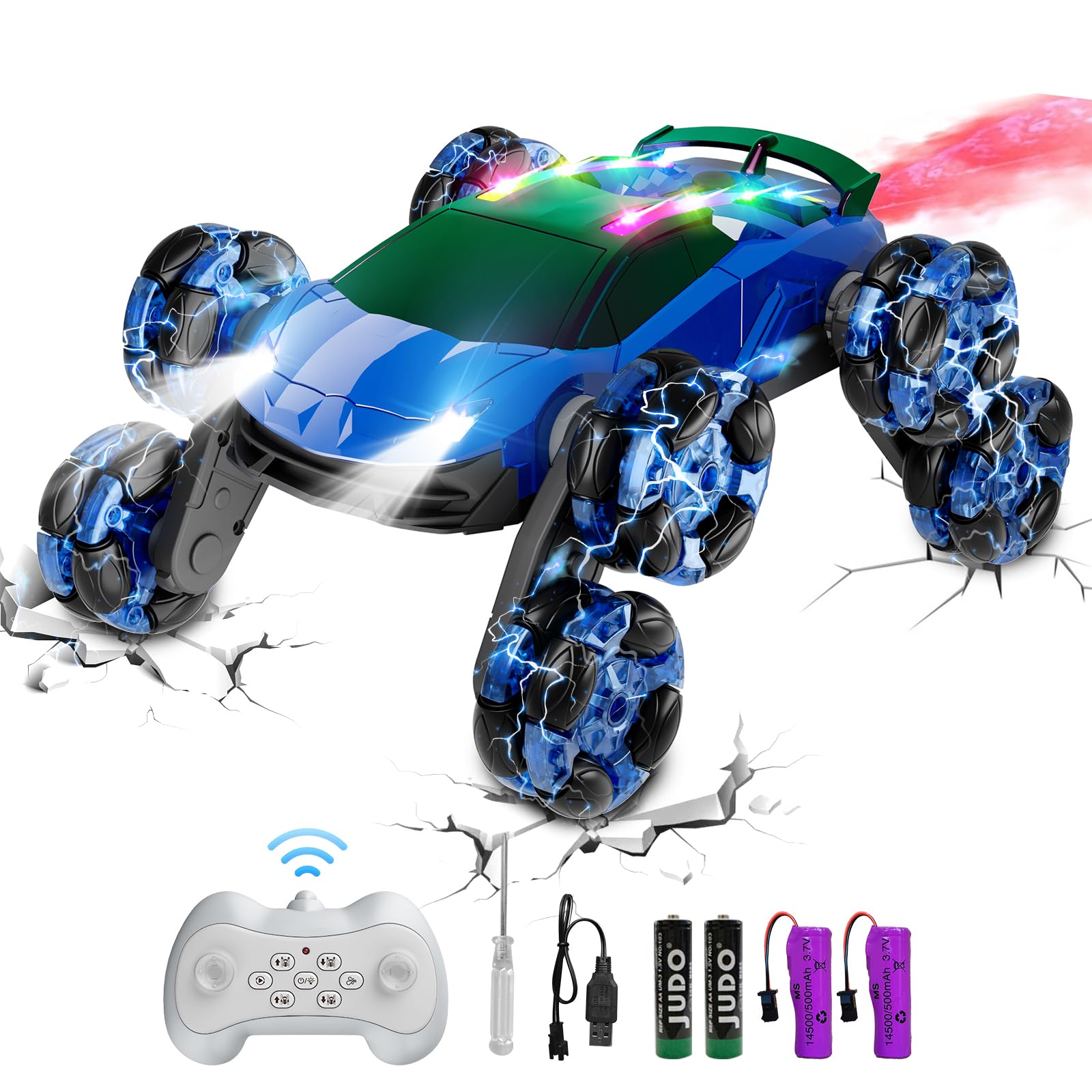 8WD Remote Control Car, 2.4Ghz RC Cars with Spray & Cool Light, Kids Toys Electroplating Process Transform Drift Climbing Car, Boys Toys for Age 4-6 7 8-13 Year Old