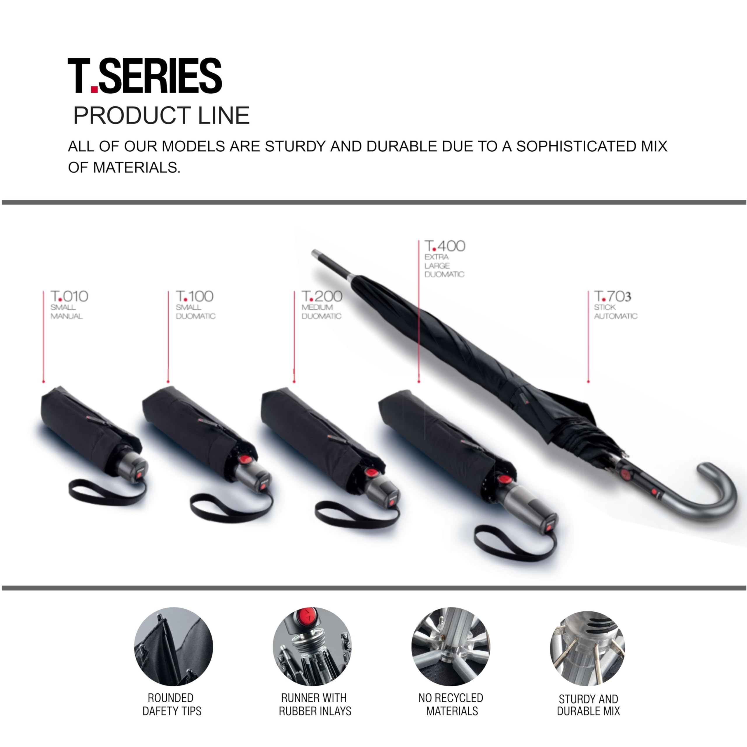 Knirps T.200, ombrello medio Duomatic con apertura e chiusura automatica, ombrello compatto antivento per pioggia, ombrello da viaggio per adulti, diametro 97 cm, ombrello retrattile e custodia per il