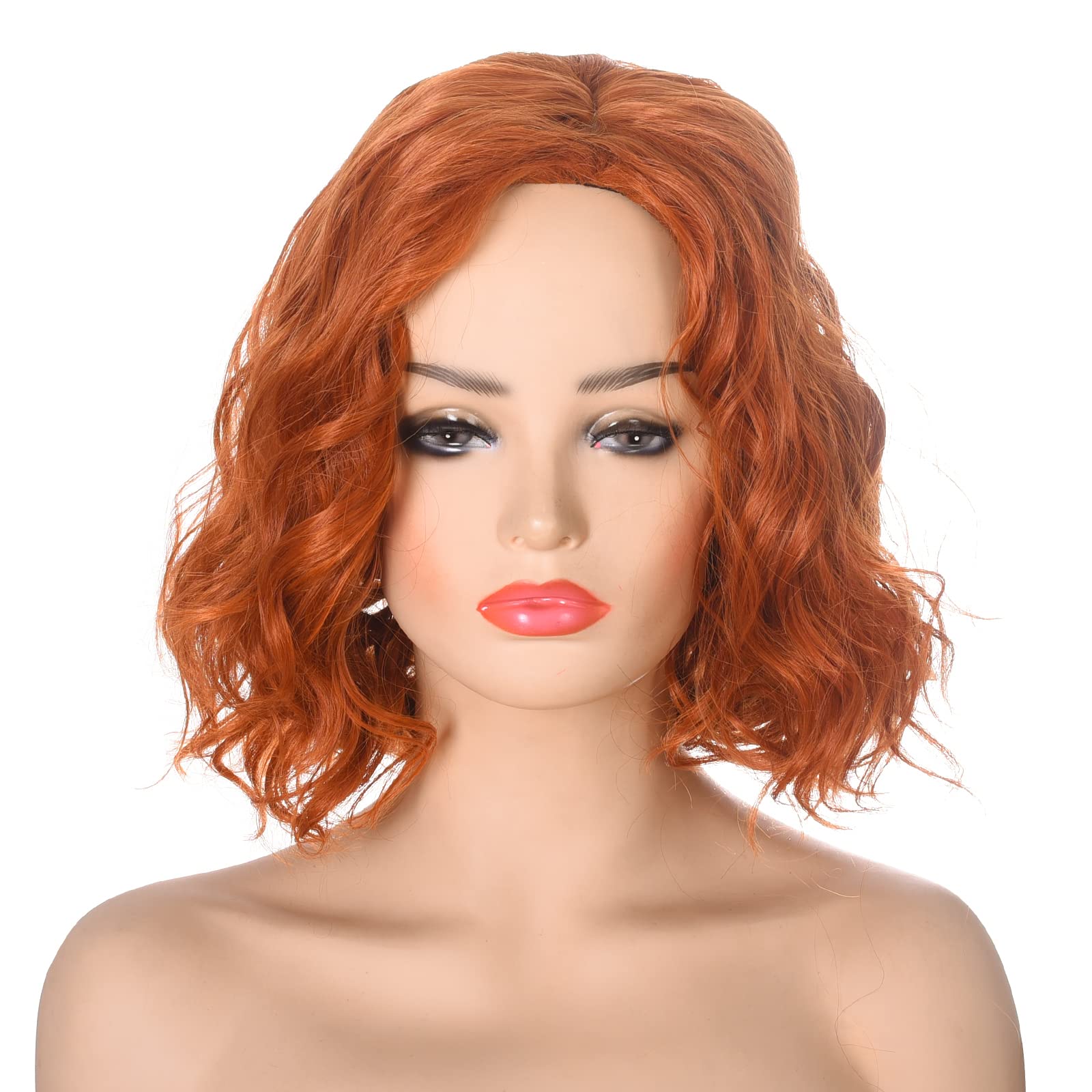 AMZCOS Short Ginger Wavy Hair Wigs for Women Cosplay Halloween Party