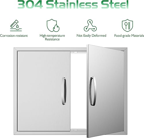 Miniatura 5 de Puertas de cocina al aire libre de 27 pulgadas de ancho x 20 pulgadas de alto, puertas de acceso para barbacoa de acero inoxidable de montaje