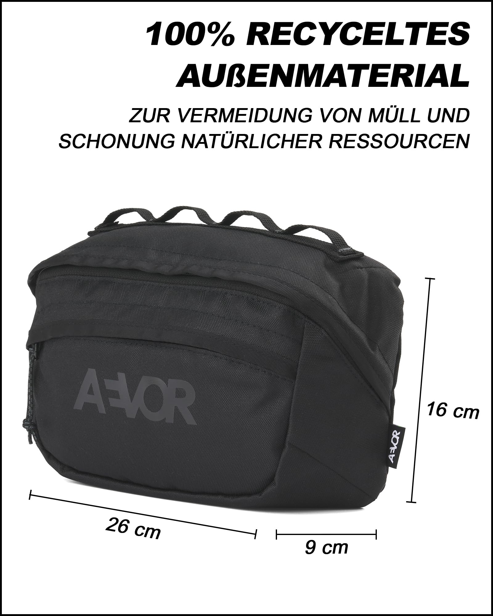 AEVOR Bar Bag Black Eclipse - Lenkertasche Fahrrad - Wasserabweisend - 3 L Volumen - 2 Innentaschen - Nachhaltiges Material - PFC-freie Imprägnierung