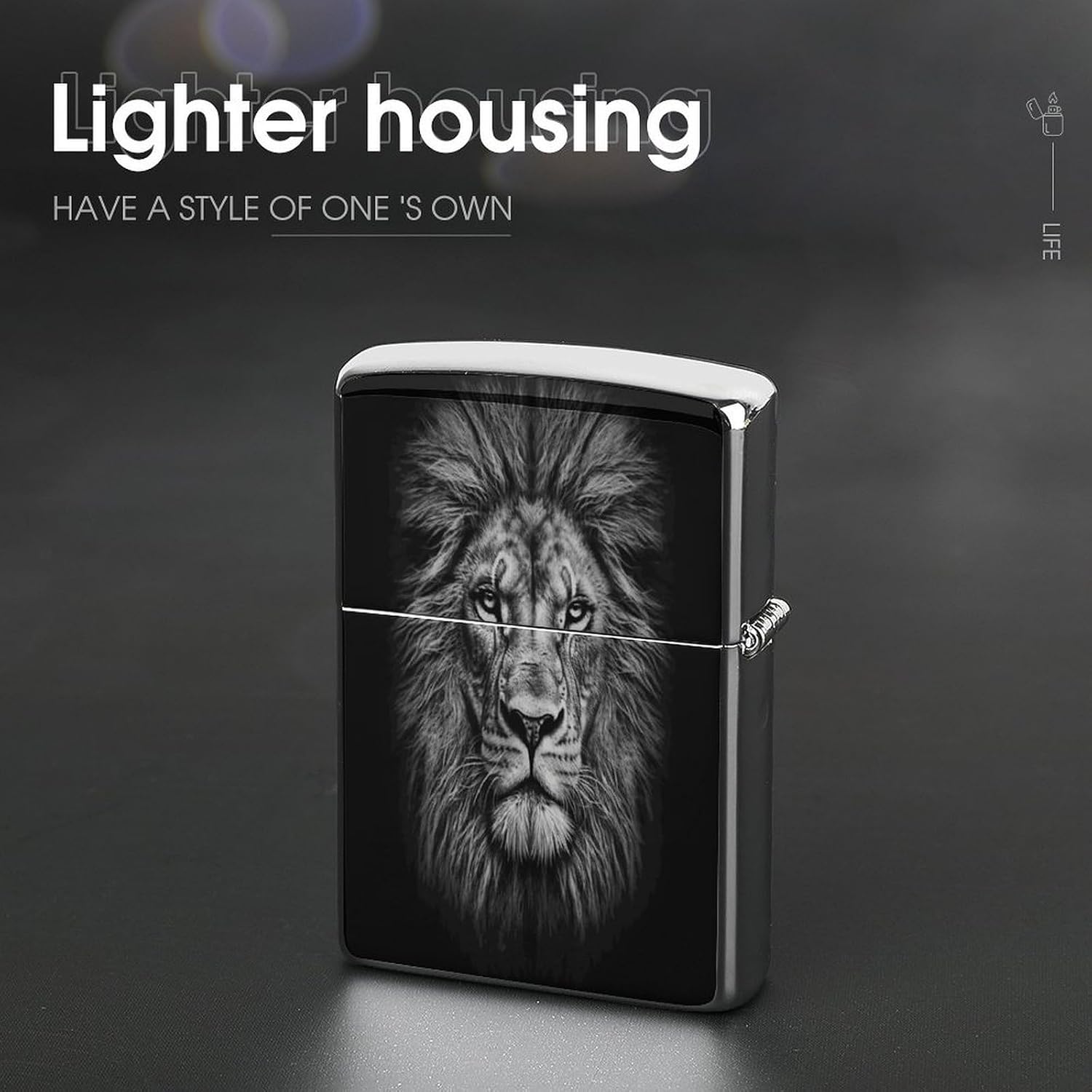 Black and White Lion Head Lighter Case Cover Lighter Shell