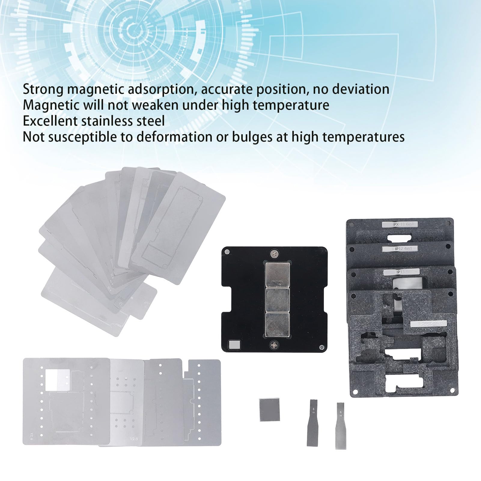 Piattaforma Reballing del Telaio Centrale della Scheda Madre, Strumento di Riparazione del Telefono Cellulare 24 in 1 con Forte Assorbimento Magnetico, Deflettore della Scheda