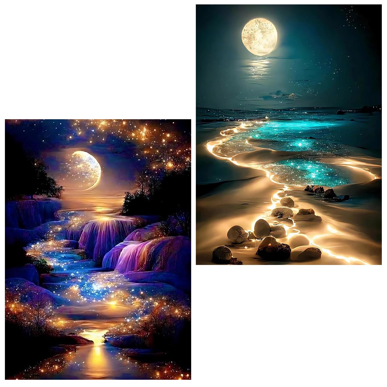 Zaxiva Paisaje 5D Cuadros de Diamantes Para Principiantes, luz de la luna río Kit Manualidades Adultos, Completo Taladro Dibujos con Diamantes Para Sala de Estar Decoración la Pared del Hogar 30x40cm