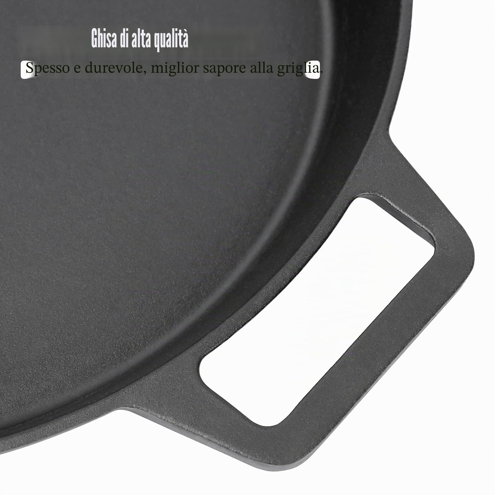 Denmay Padella universale in ghisa, diametro 40 cm, grande, rotonda, con due manici e due beccucci, multifunzionale