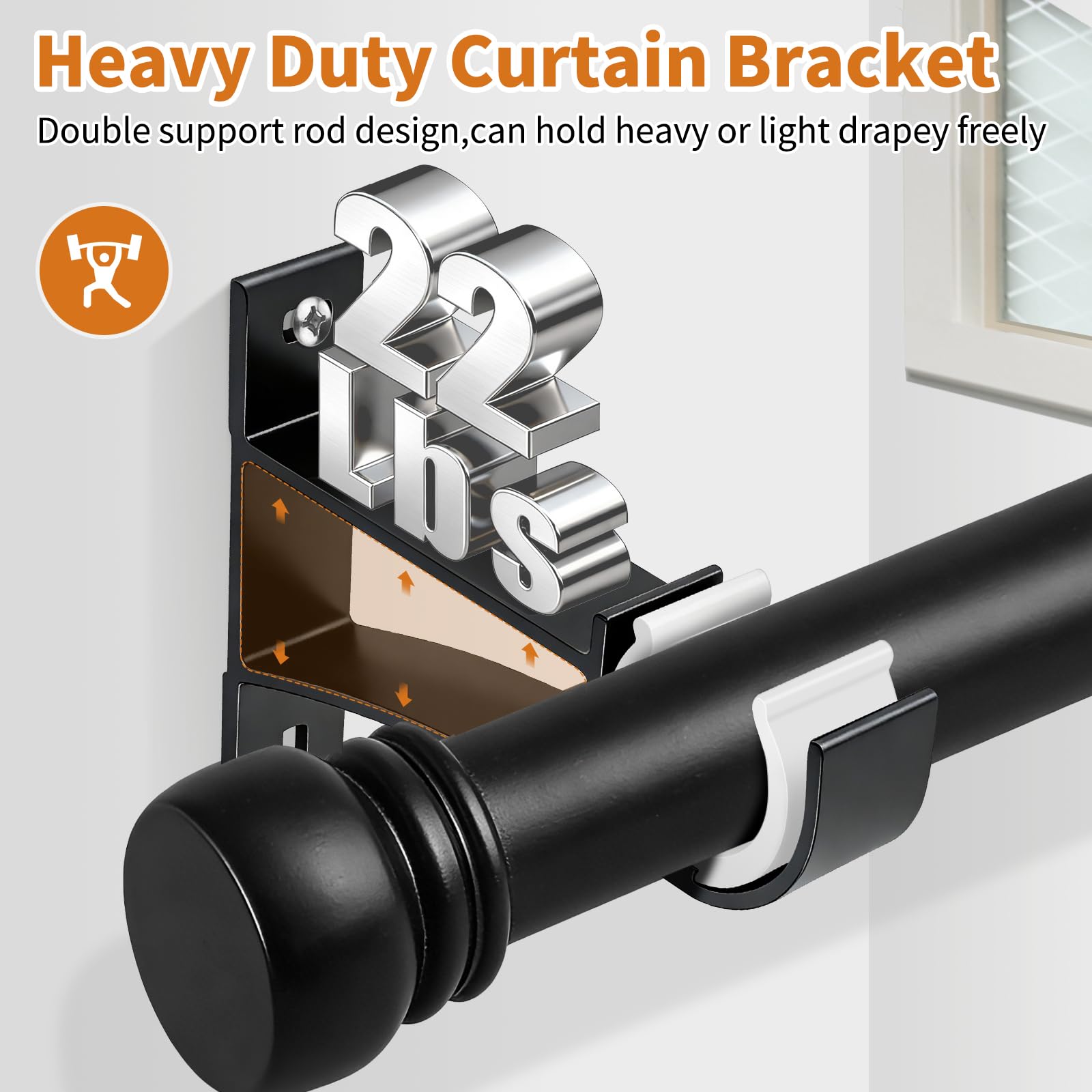 KOLAKO Curtain Rod Brackets - Secure Hold -5