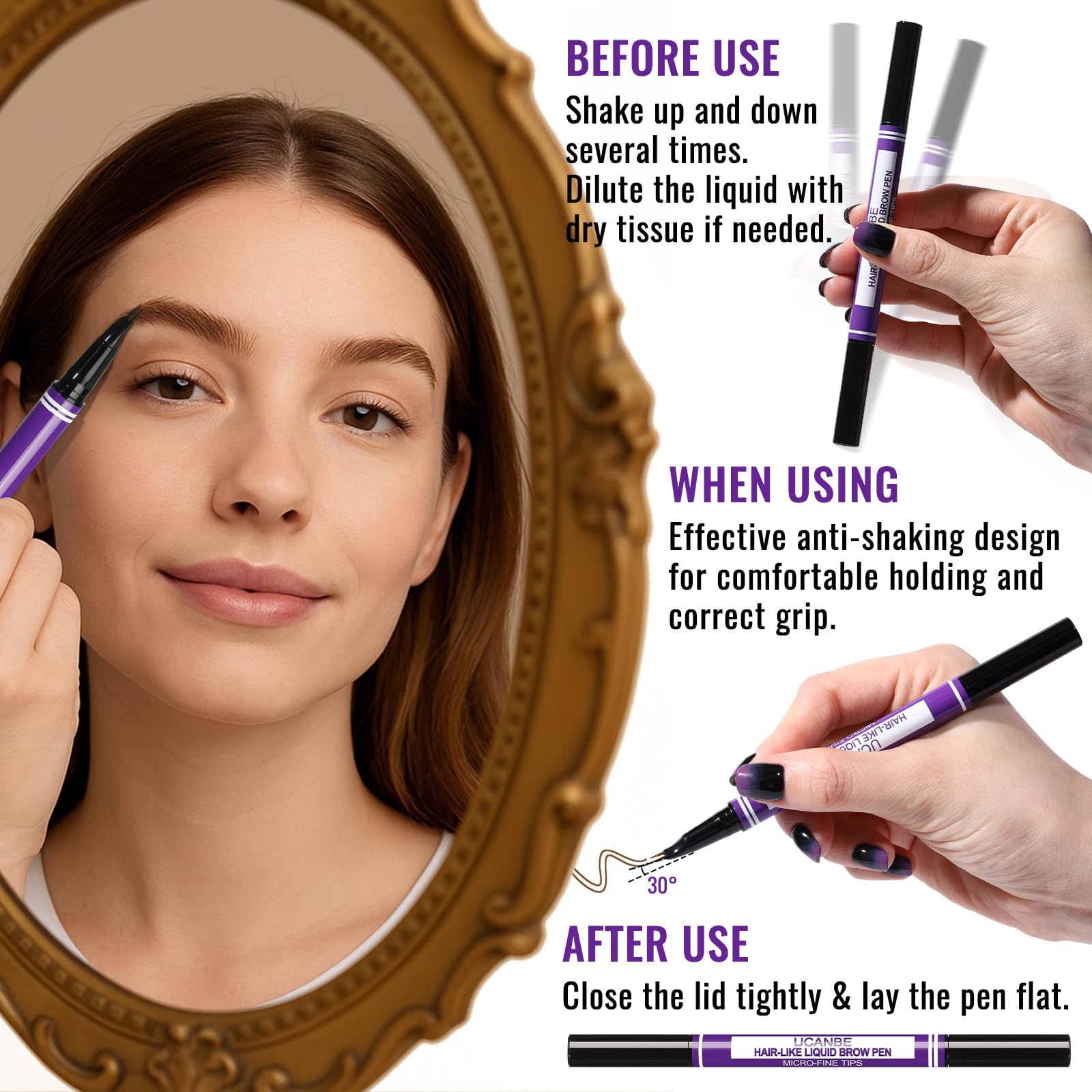 UCANBE Crayon Sourcils 2-en-1 Effet Microblading - Waterproof & Longue Tenue 24H - Stylo Sourcils Double Embout pour Tracé Poil à Poil Naturel - Pointe Fourchette Précise (Brun clair)
