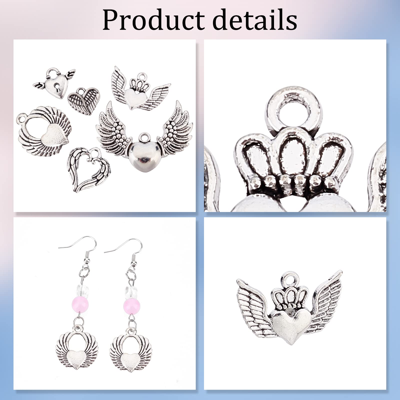 カラー ハートに羽チャーム  8個 yu-beads-parts_m14097