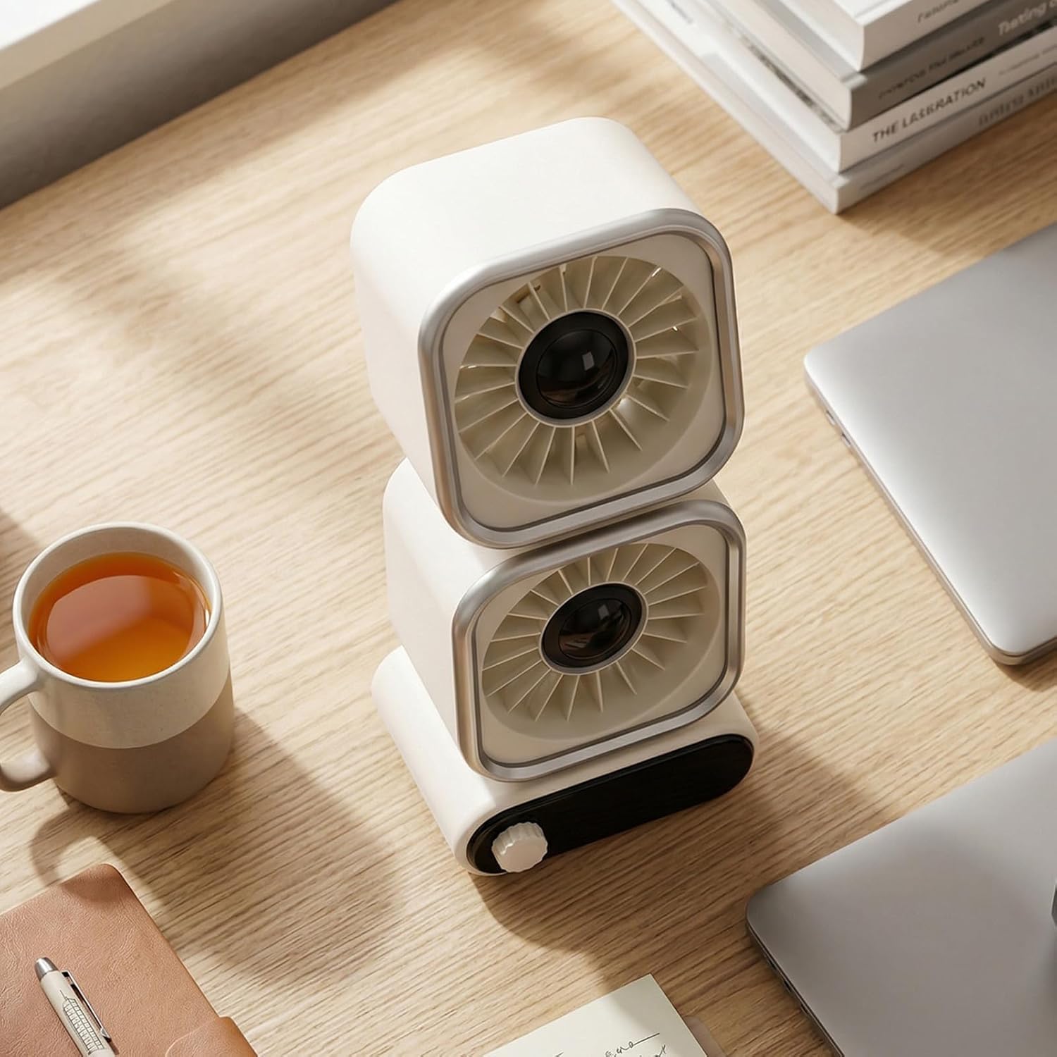 Fockety Dual Head Table Fan, 100 Speeds Adjustable 360 Degree Rotating Small Quiet USB Desk Fan with LED Display and 4000mAh Battery, Tabletop for Home, Bedroom and Office