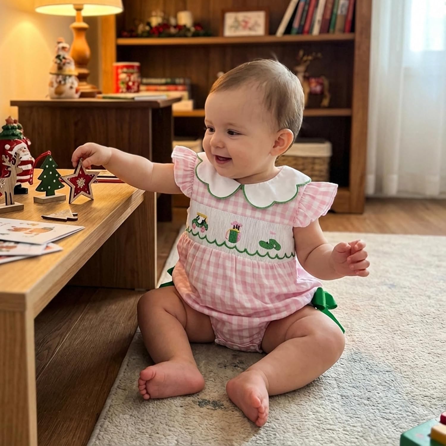 Baby Girl Clothes Golf Cart Flagstick Embroidery Plaid Ruffle Sleeveless Romper Jumpsuit Smocked Bubble Outfit