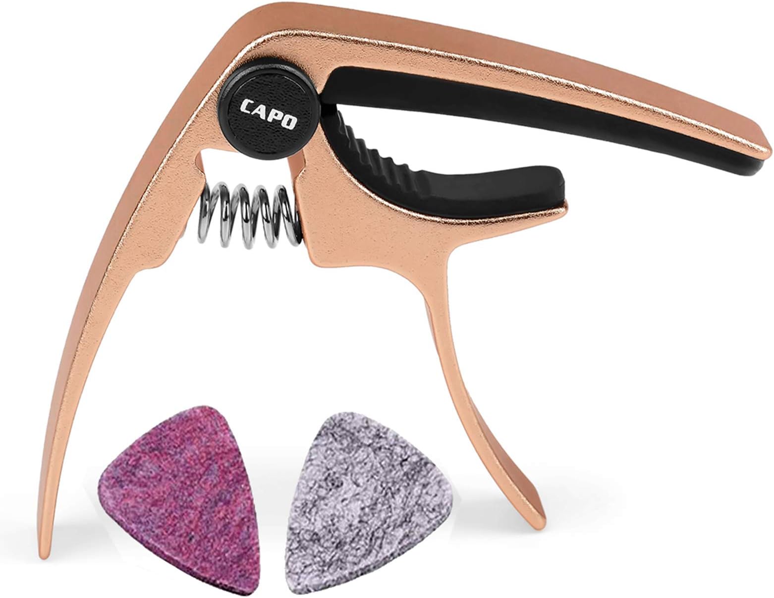 Ukulele Capo, with 2 Felt Picks for Soprano and Concert Ukulele – Professional and Lightweight Mini Size Zinc Alloy 4 String Uke Kapo (Gold)