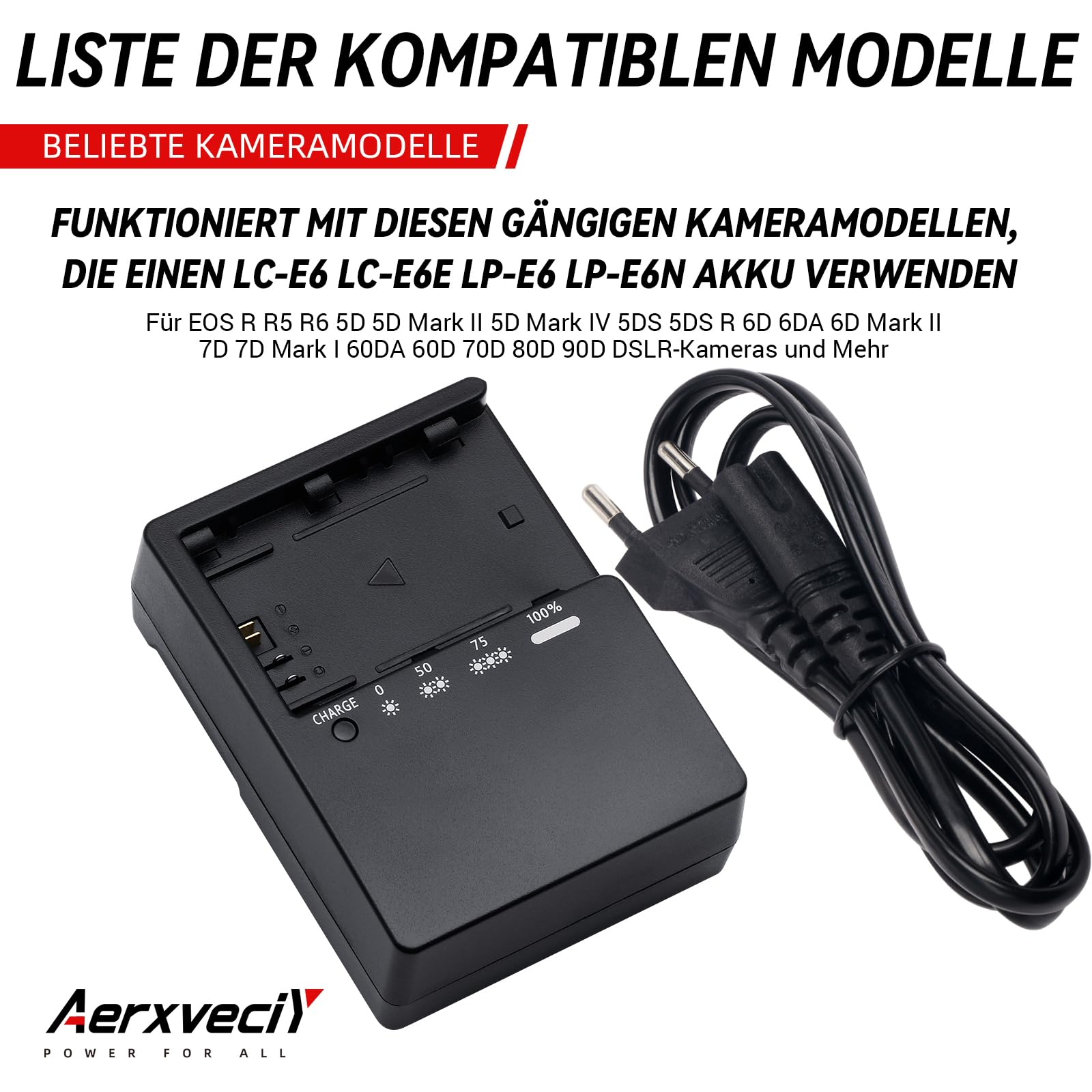LC-E6 Schnell-Ladegerät Kompatibel mit Canon LC-E6 LC-E6E LP-E6 LP-E6N LP-E6NH Akku für Canon EOS R5 R6 5D 5D Mark III 5DS 5DS R 6D 7D 60D 60DA 70D 80D 90D Mark II Kameras Power