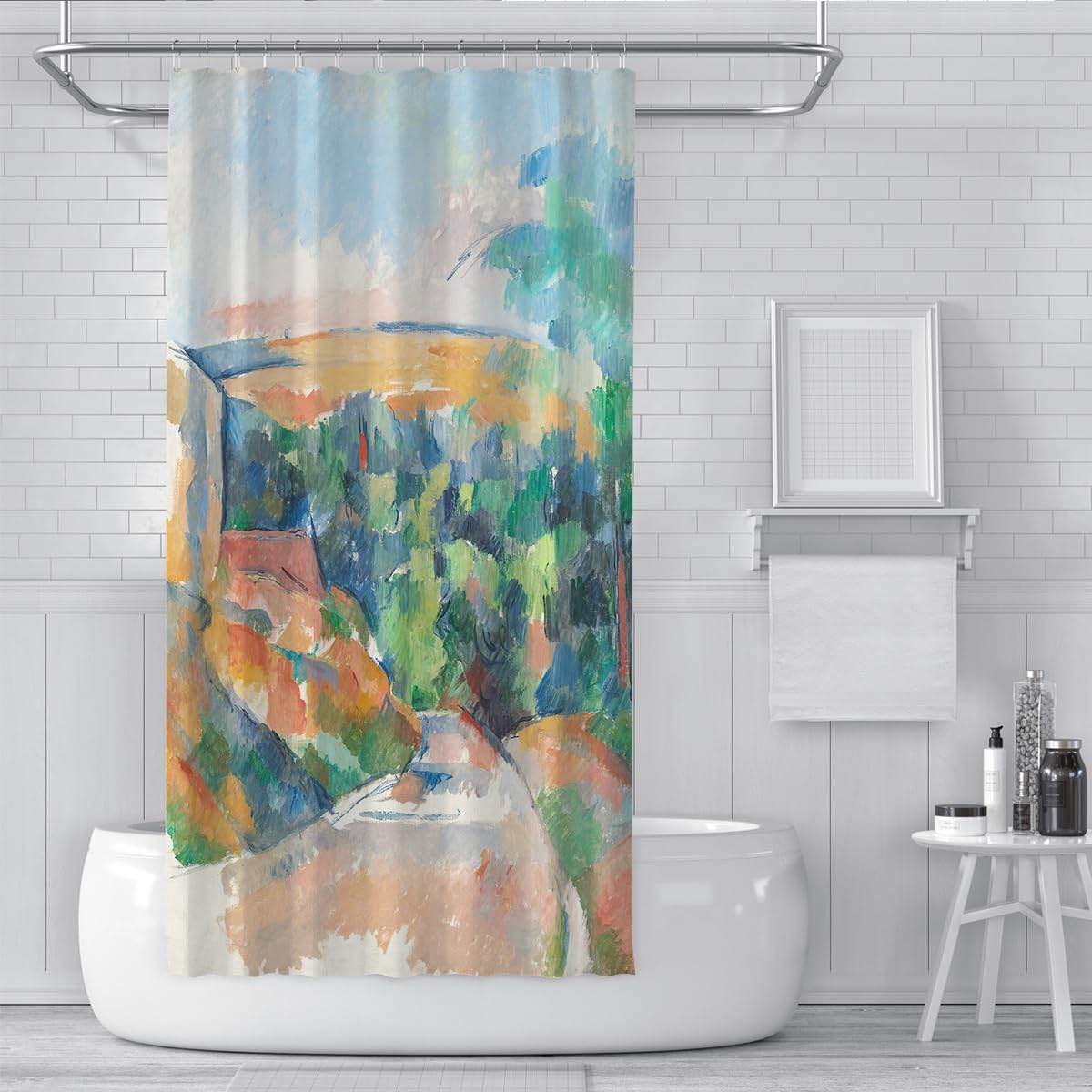 Akwarela Geometryczna Zasłona Prysznicowa, Krzywa Drogi, Słynne Grawetki, Zasłony Prysznicowe Z Plastikowymi Hakami, Zmywalne, Szybkoschnące 180 x 220 cm