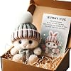Easter Mini Cute Bunny Hug, Handmade Plush Pocket Hug Rabbit doll, Cute Emotional Support Positive crochet Bunny,Unique Gift For Kids Family Friend Loved Ones - Includes Box & Card (Grey)