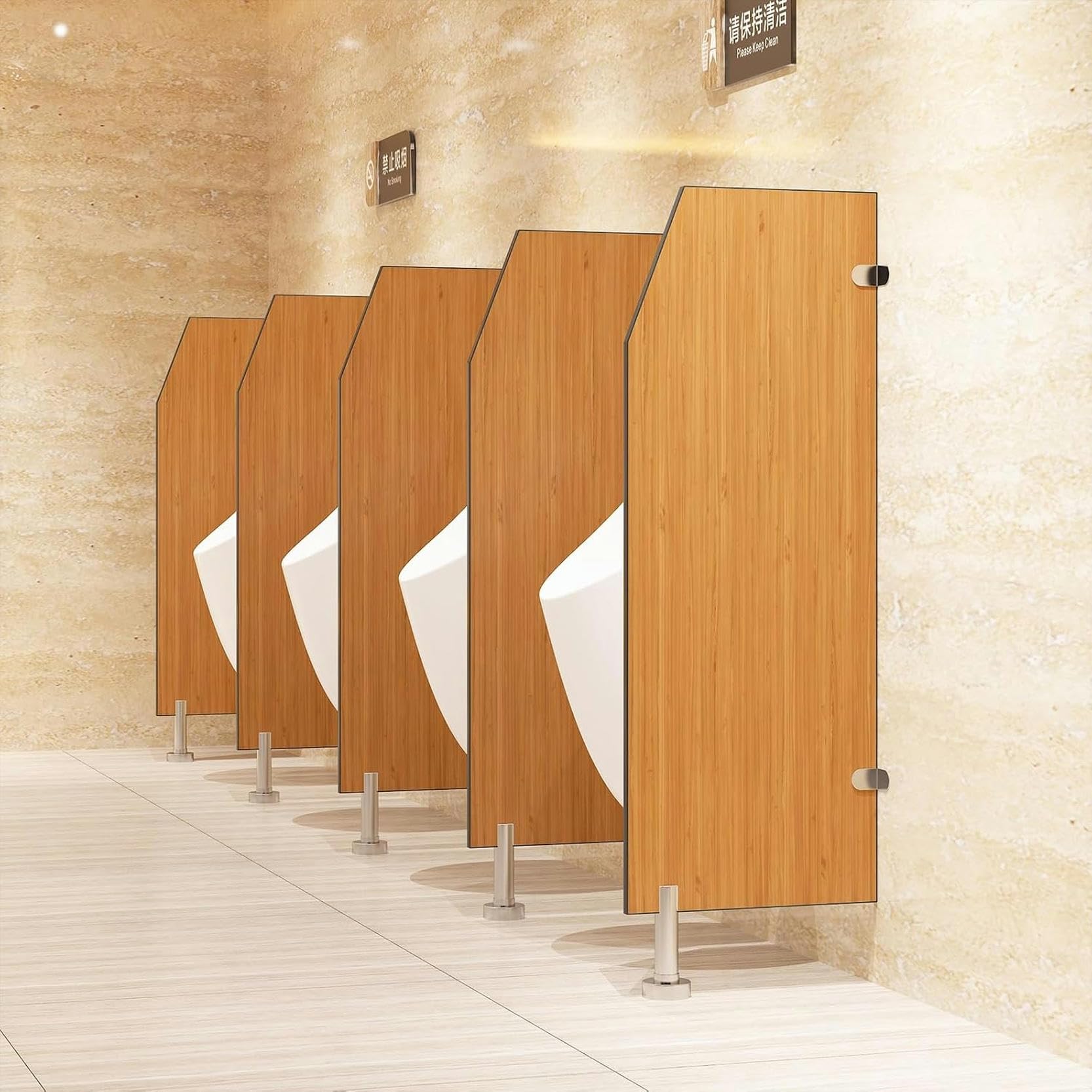 GTHTUHFD Urinal Baffle Screen With Stainless Steel Fittings - Wall Divider Partition For Public Toilets, Men‘S Urinal Privacy Screen For Schools, Hospitals, And Companies,Wood Floor-standing