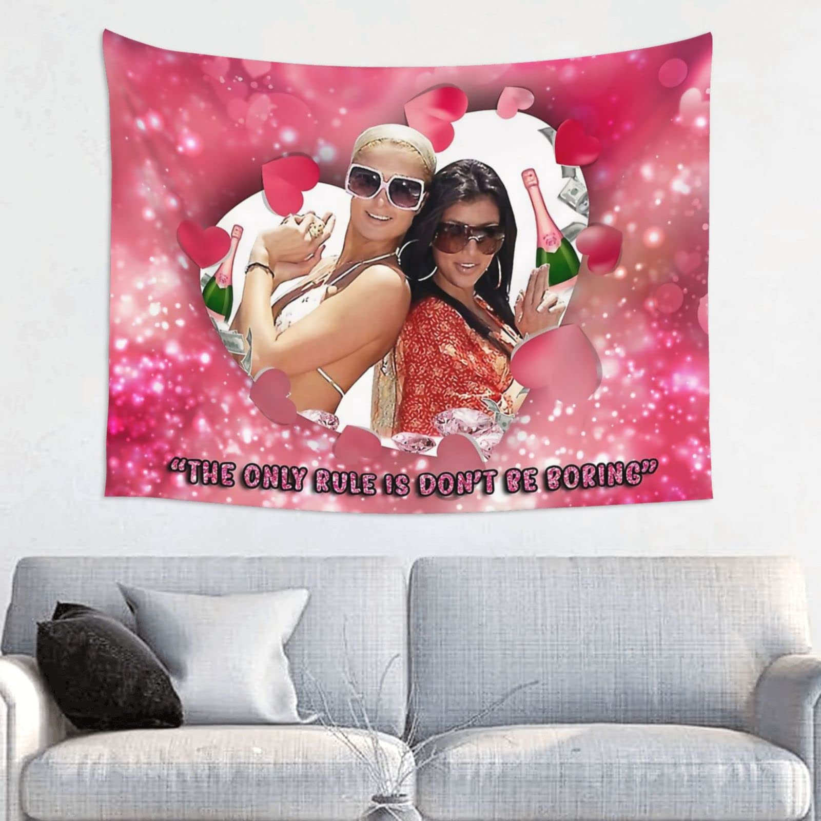Nqasefi 29x37in Paris Hilton And Kim Kardashian Dont Be Boring Tapestry Boutique Decor Wall Tapestrys Vintage Aesthetic Micro Fiber Peach Home Decor