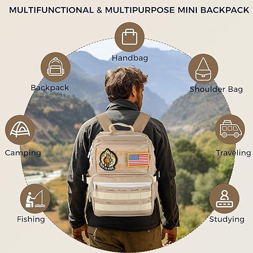 Miniatura 6 de Mini mochila táctica militar de 9L para hombres y mujeres, mochila táctica militar pequeña para deportes, gimnasio, senderismo, viajes, camping