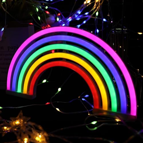 Miniatura 5 de ENUOLI Letreros de luz de neón arcoíris para decoración de pared, alimentada por USB o batería, luz nocturna LED de neón, lámpara de letrero para