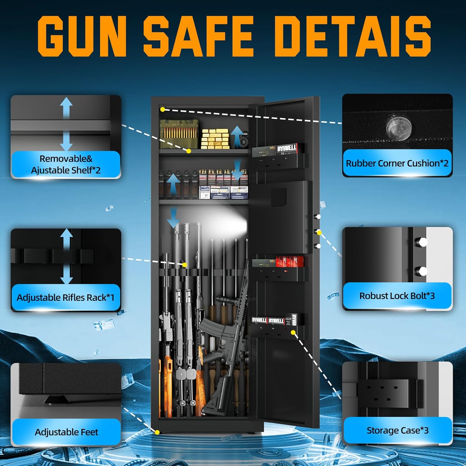 5-8 Long Gun Safe for Rifles and Pistols with Digtal Keypad, Quick Access Rifle Safe with Dual Alarm and Mute Mode, Gun Cabinets for Rifles and Shotguns with 2 Removable Shleves, Easy Assemble