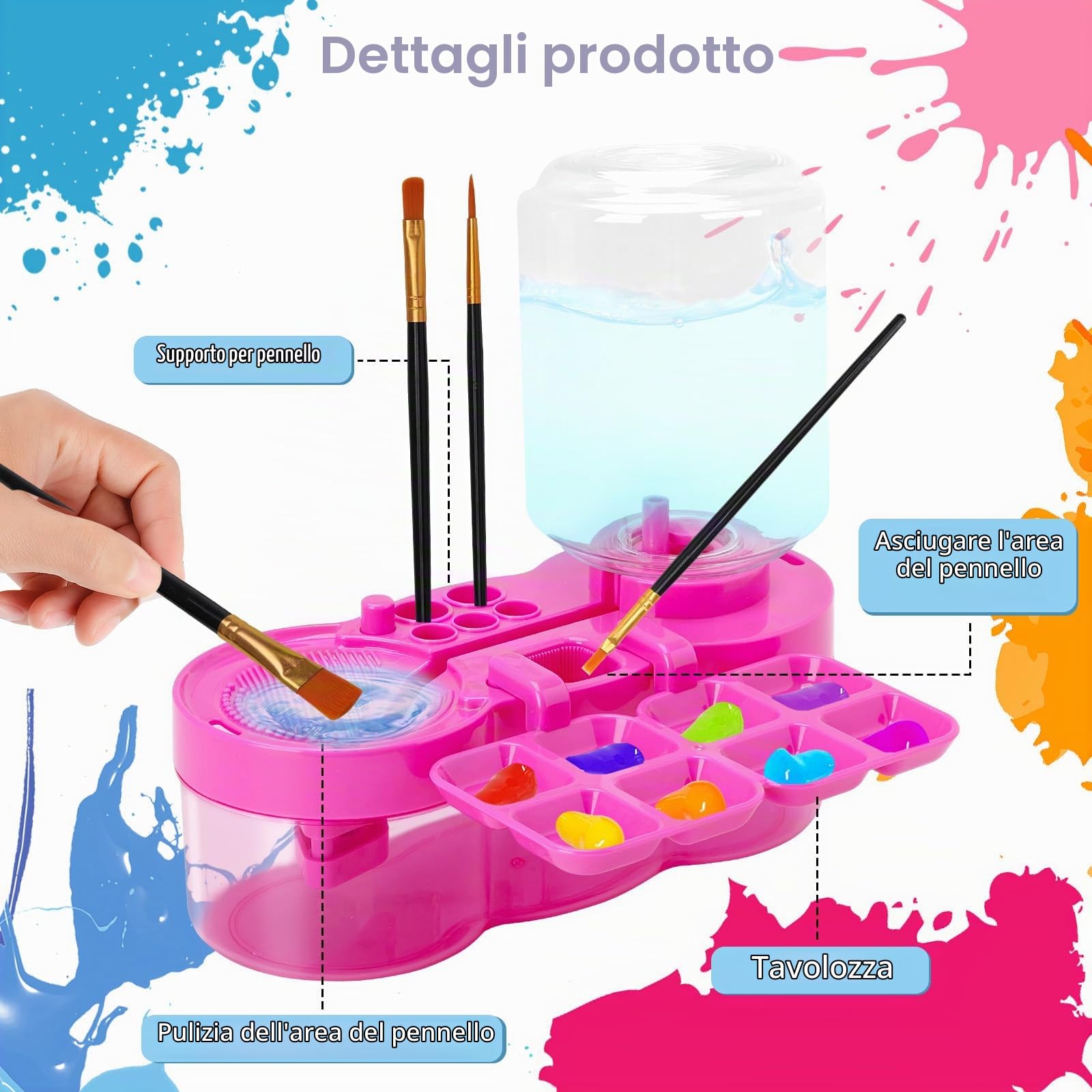 Detergente per pennelli, con 10 pennelli, rosa | risciacquo a ciclo dell'acqua con portapennelli e pallet, Brush Cleaner, Brush Rinser, per acrilico e colori a base d'acqua