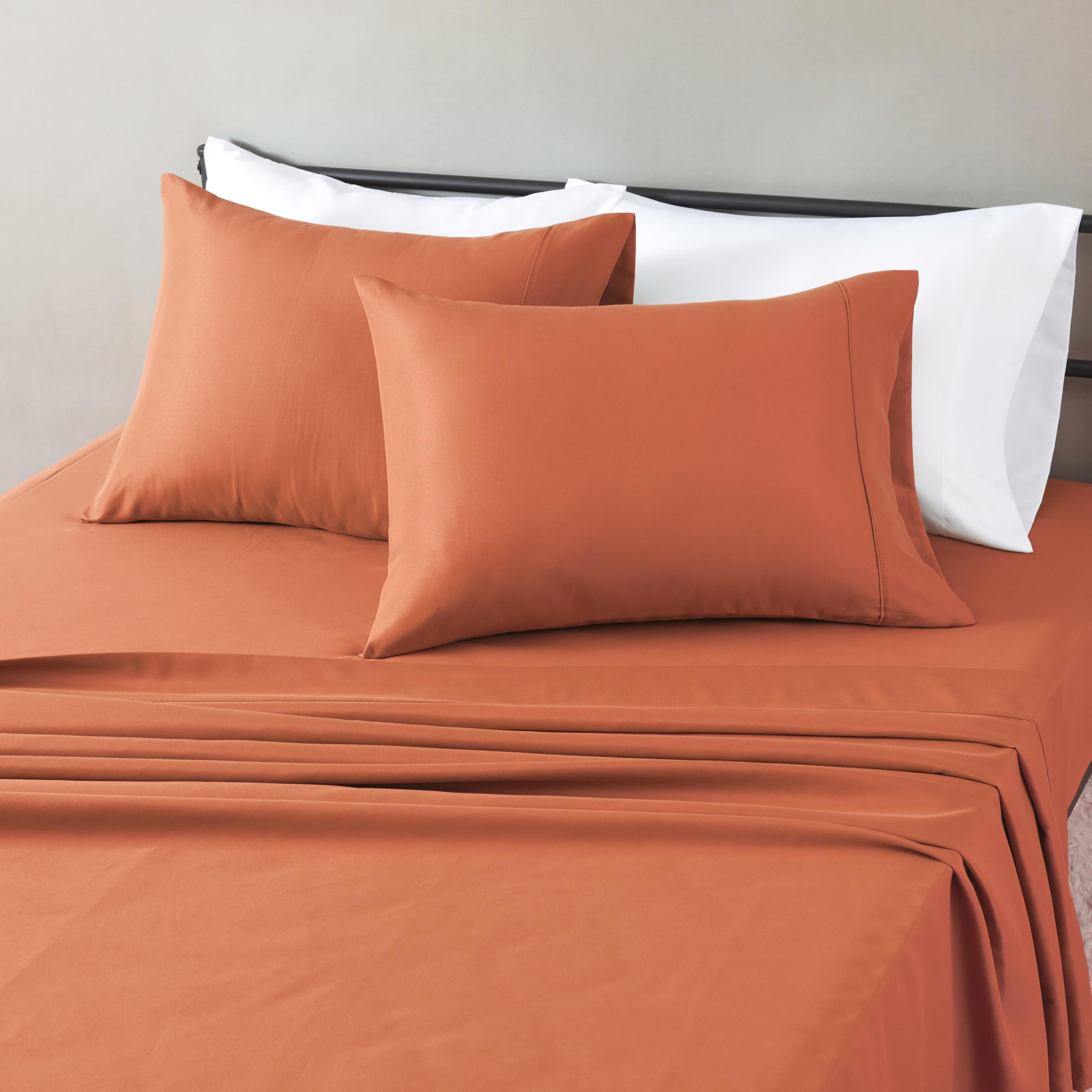 Photo 1 of Amazon Basics Queen 4-Piece Microfiber Sheet Set, Brick