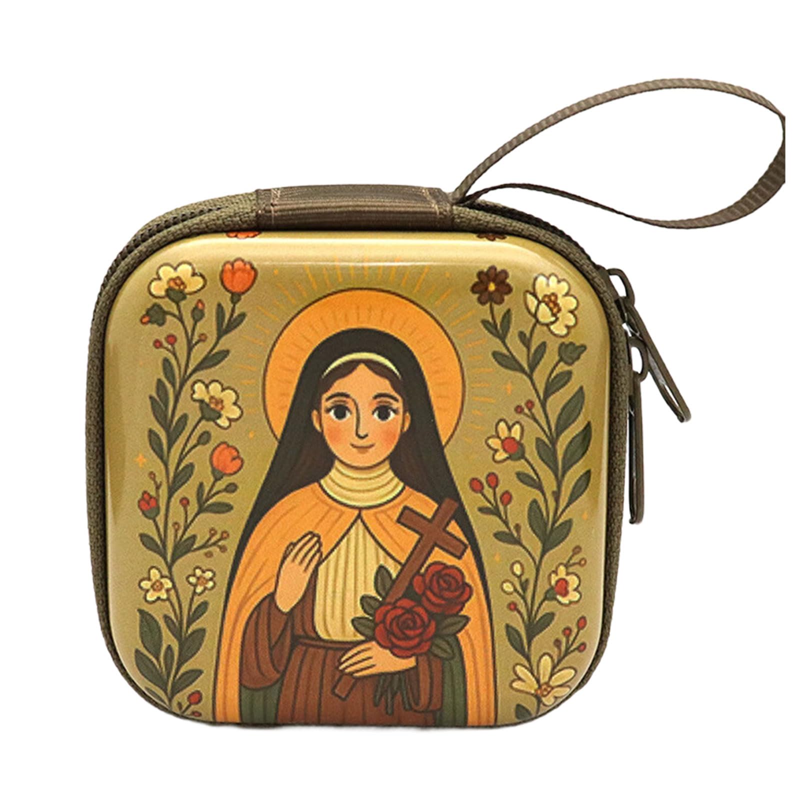 HGENAHGTF Catholic Rosary Pouches Rosary Jewelry Box Coin Purses Rosarys Prayer Bag Portable Headphone Bags Backpacks Pendant Religious Jewelry Storage Box