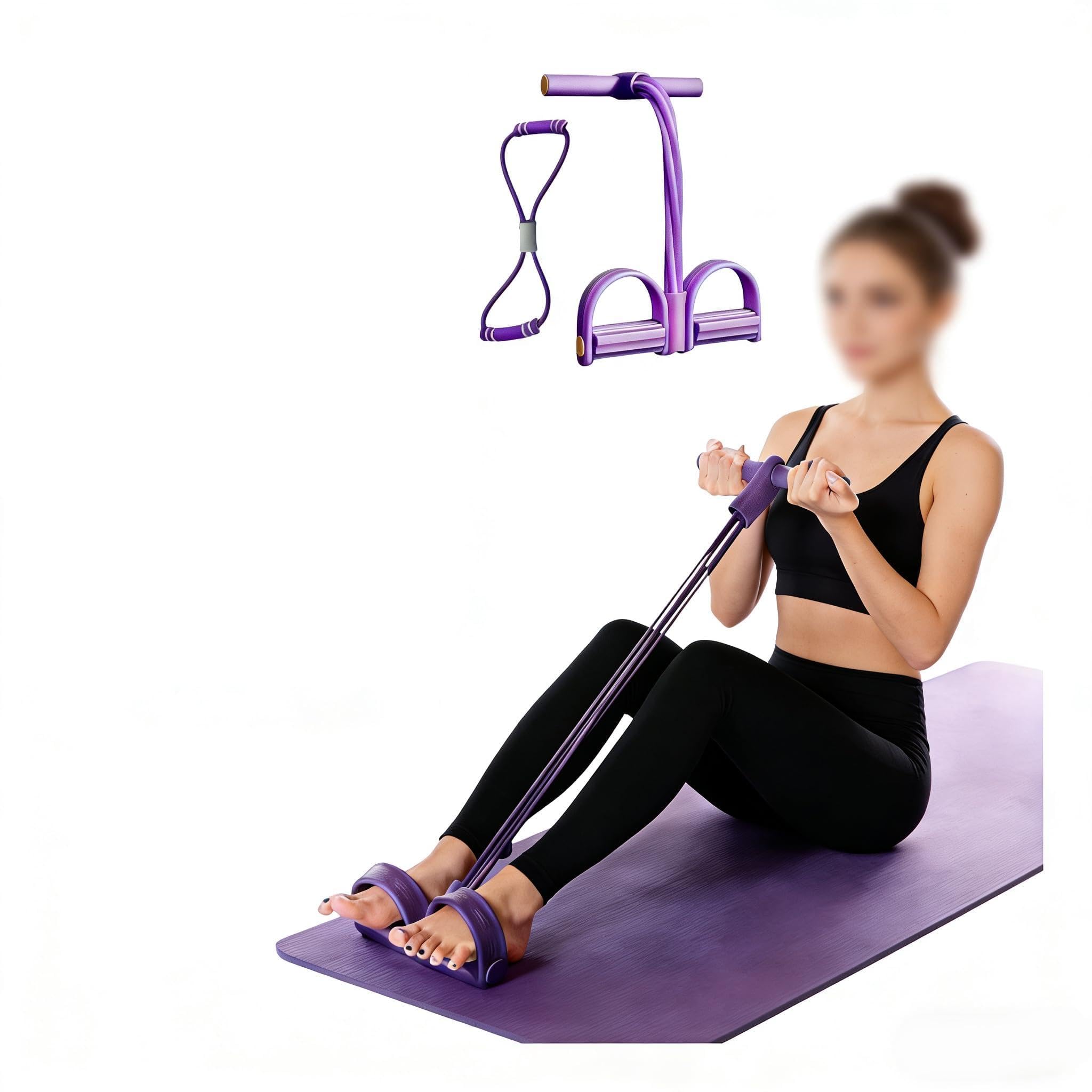 6-Tube Abdominal Trainer & Multifunction Tension Rope Set - Foot Pedal Resistance Band with 8-Shape Puller, Sit Up Exercise Equipment for Core, Arms, Legs & Glutes Workout Resistance Bands Set