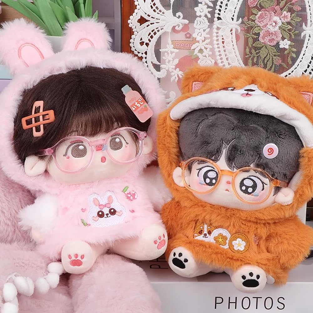 niannyyhouse 20cm Plush Doll Clothes Cartoon Hoodie Glasses Warm Sweatshirt 8in Doll Dress Up (Pink)