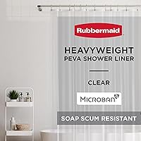 Rubbermaid Heavyweight PEVA Shower Curtain Liner with Magnetic Hem, Waterproof BPA-Free 70x72 Clear
