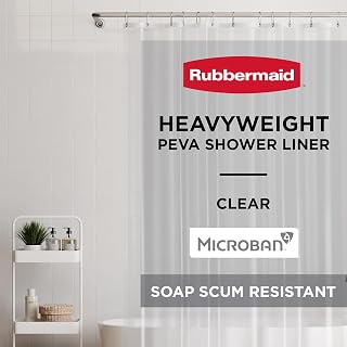 Rubbermaid Heavyweight PEVA Shower Curtain Liner with Magnetic Hem, Waterproof BPA-Free 70x72 Clear
