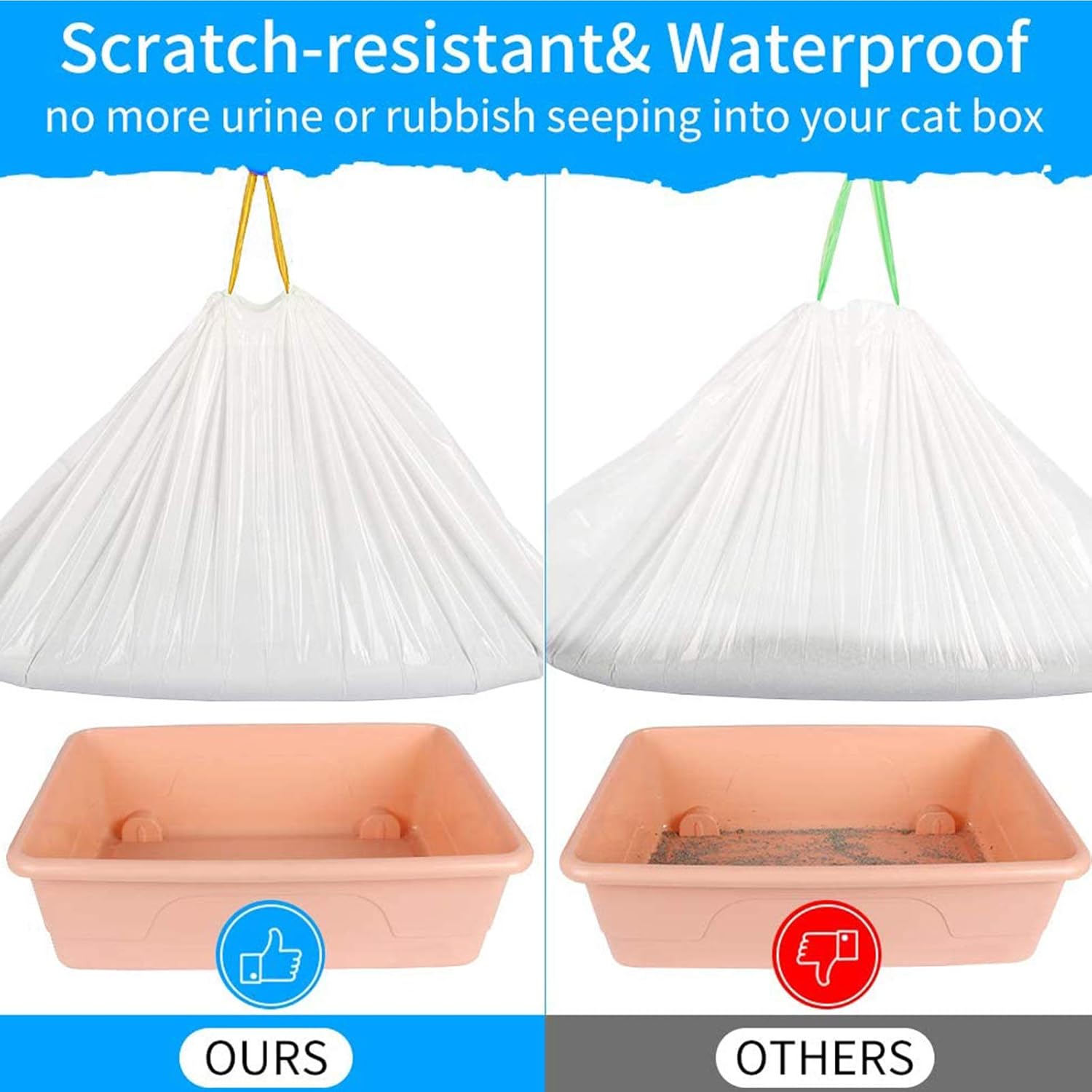 Cat Litter Box Liners Large with Drawstrings 14 Pcs Scratch Resistant Bags Cat Litter Box Bag Tray Liners Pet Garbage Bag, Leakproof & Drawstring Design for an Easy Quick Clean Up