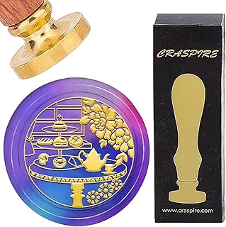 CRASPIRE Cake Tea Cup Wax Seal Stamp 25mm Removable Brass Head Seal Stamp with Wooden Handle for Vintage Decorating Party Envelopes Packing Greeting Card Letters Wedding Invitations Gift Wrapping