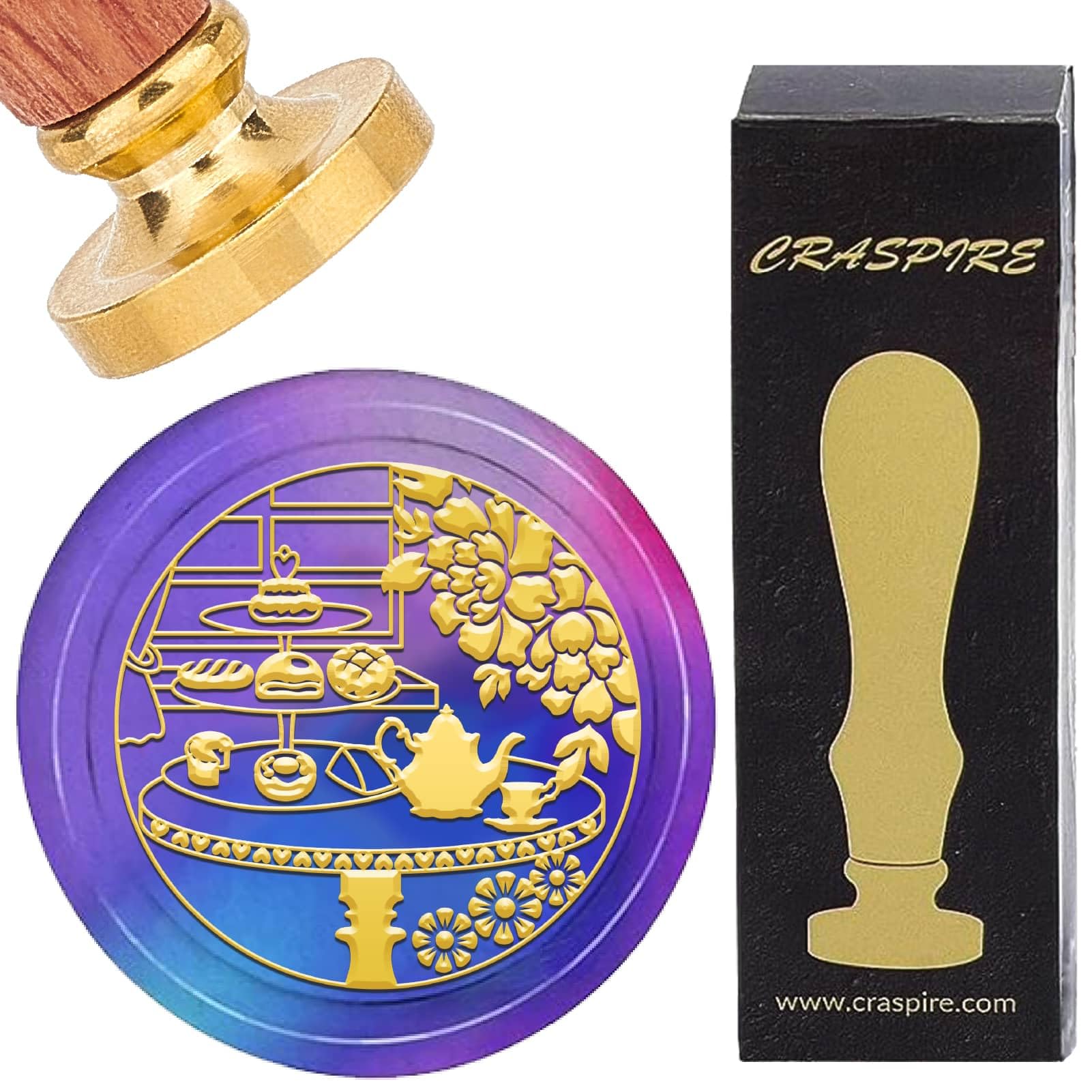 craspire Sceau de Cire pour Tasse à Thé et Gâteau 25mm Tête en Laiton Amovible avec Manche en Bois pour Décoration Vintage Enveloppes de Fête Emballage Cartes de Vœux Lettres Invitations de Mariage