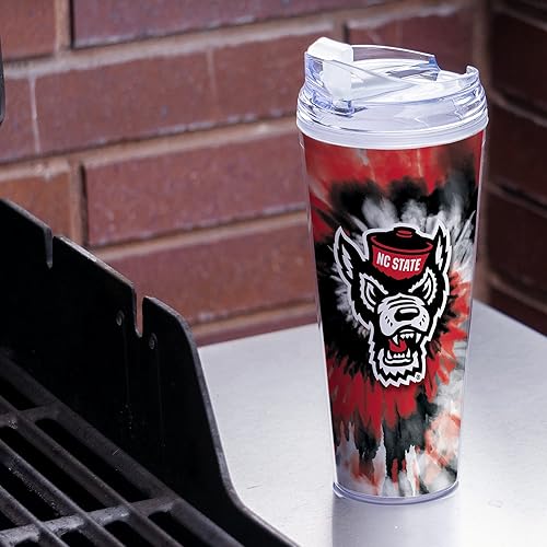 Miniatura 100 de Rico Industries NCAA - Vaso de acrílico con purpurina de 24 onzas con tapa con bisagras, vaso de doble pared con licencia oficial y popote Brillo