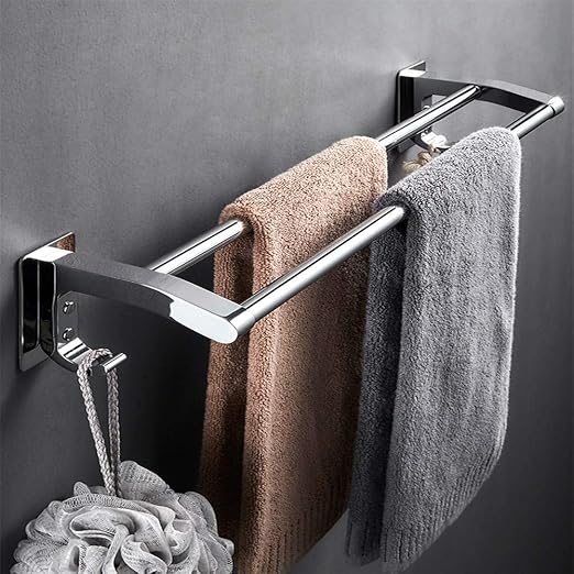 ZLDM Sin Taladro Cuarto de baño Toallero Espesar Acero Inoxidable Dos Barras Cocina Barra de Toalla Acabado Pulido Montado en la Pared Prueba de ...