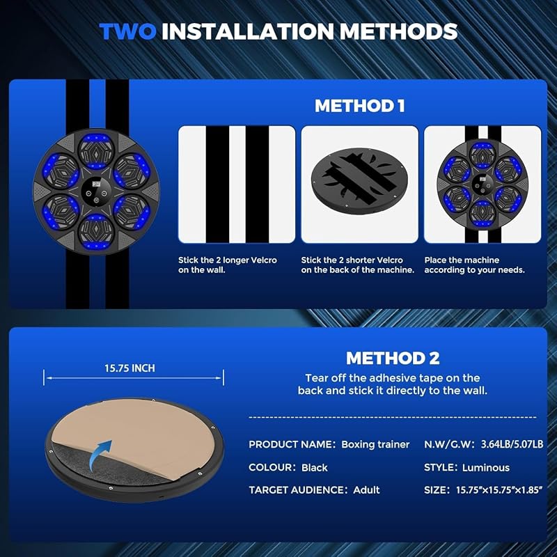 LeuKoles Bluetooth Zenés Boxzás Gép LED Világítással 7 Módú Fali Boxzsák Kesztyűvel