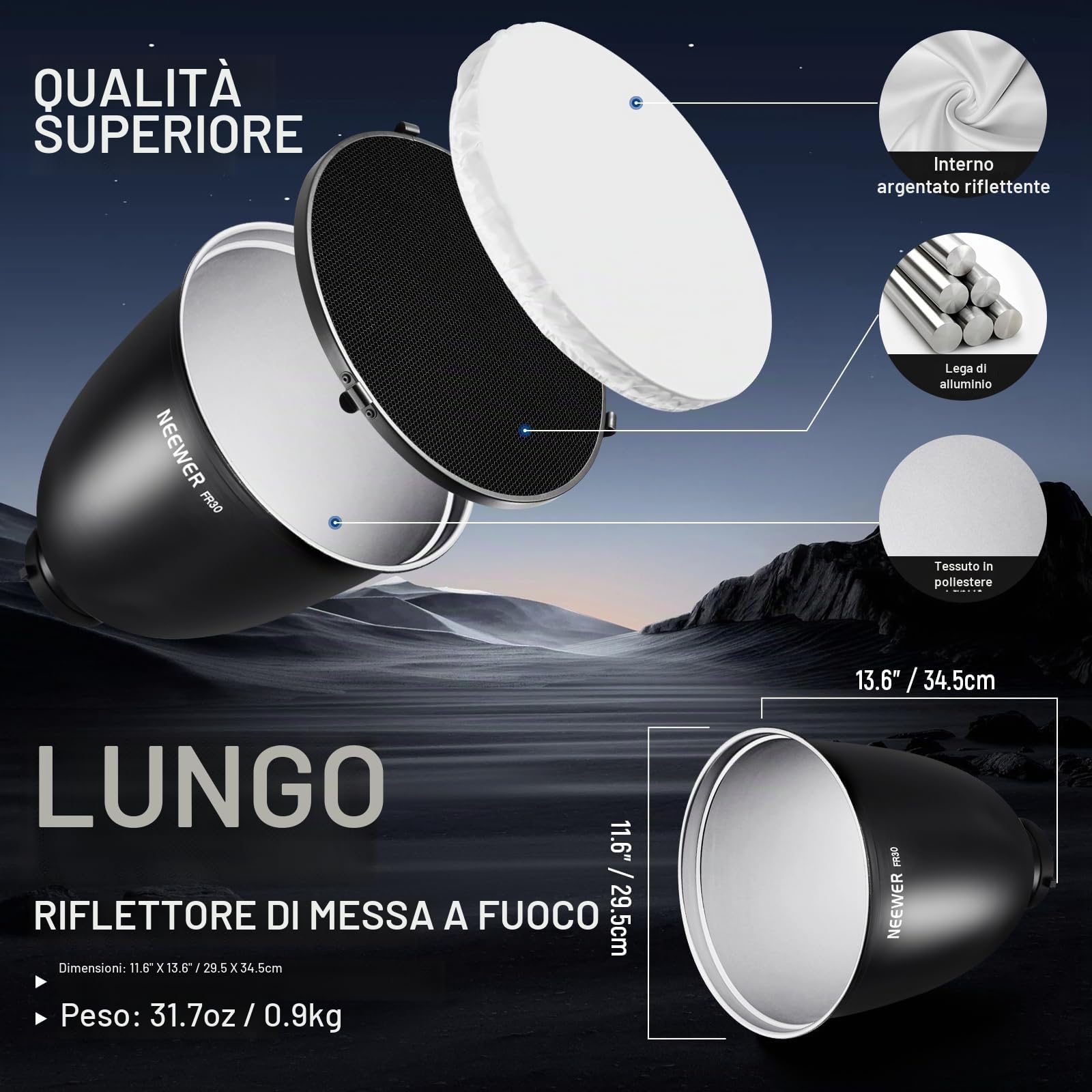 NEEWER 29,5cm Riflettore Profondità Campo, Griglie Nido d'Ape 15°/30° | Attacco Bowens, Paralume Diffusore a 45° con Tessuto Morbido, Compatibile con Stroboscopi da Studio NEEWER e Godox, FR30