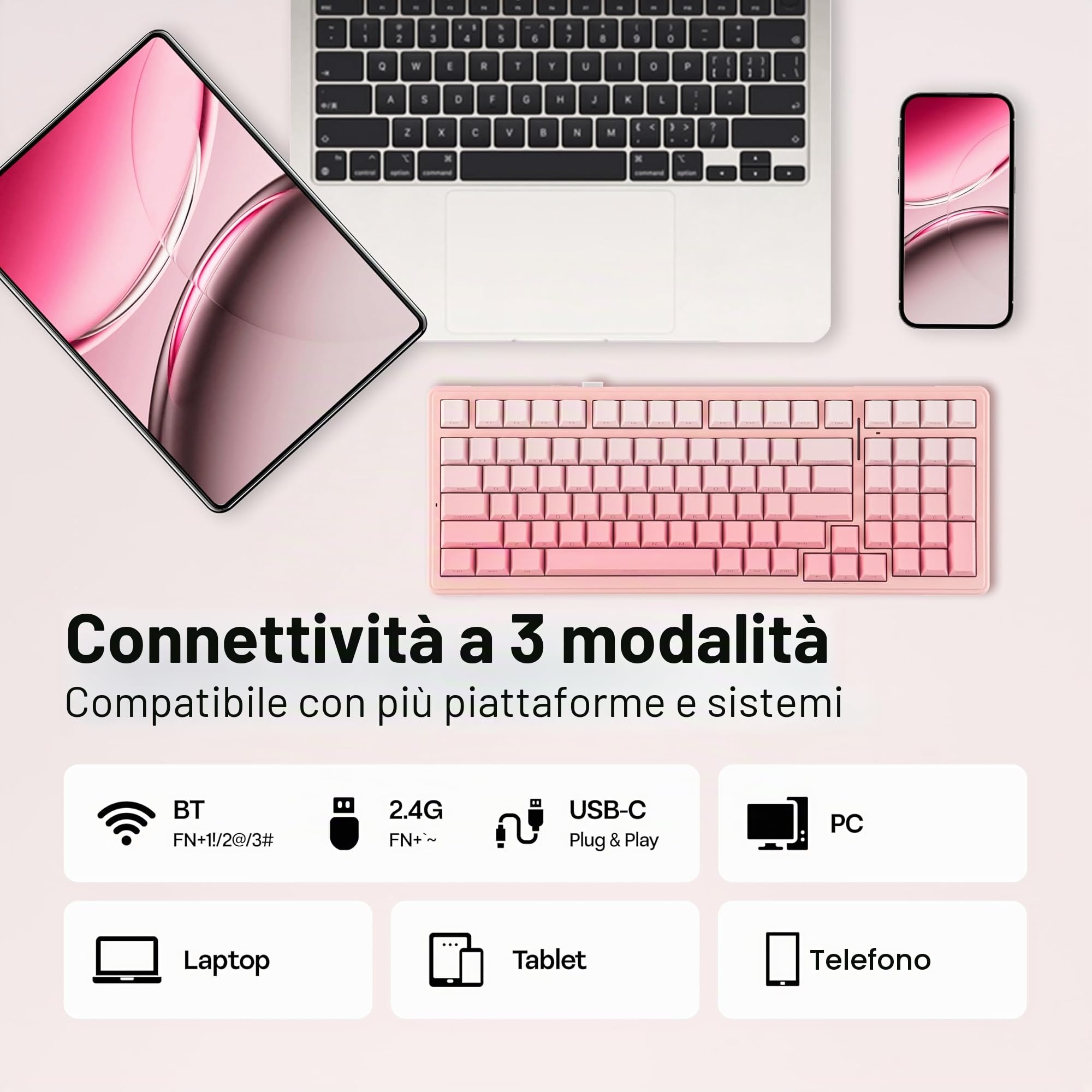 MechLands Aula F99 - Tastiera da gioco wireless al 96%, batteria da 8000 mAh, tastiera meccanica con guarnizione cremosa, BT/2,4 GHz/USB-C, sostituibile a caldo, interruttore lineare pre-lubrificato