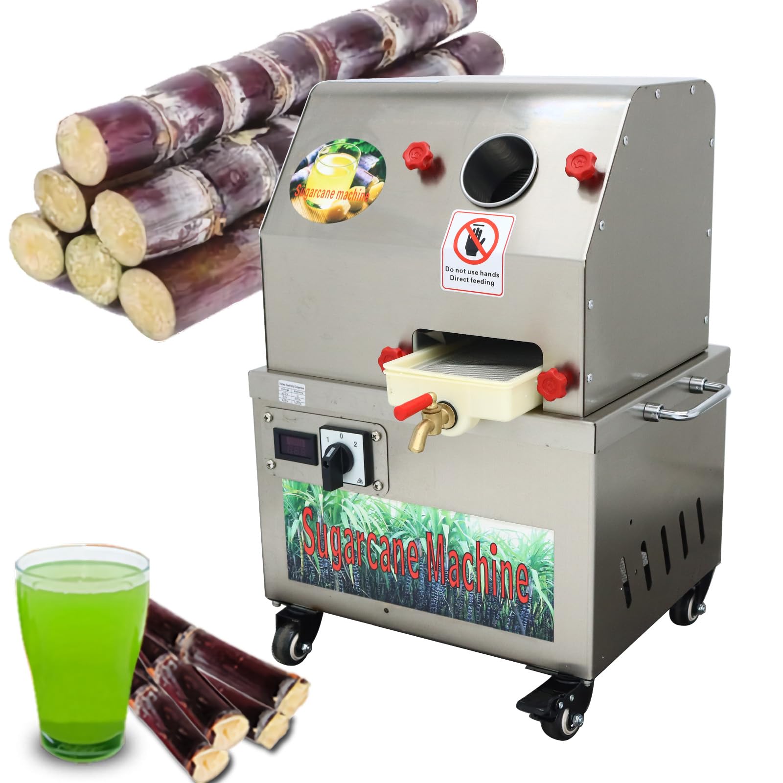 Extractor eléctrico de jugo de caña de azúcar de 24 V CC o 110 V CA, 350 W, exprimidor vertical de jengibre de caña de azúcar de acero inoxidable con perilla ajustable