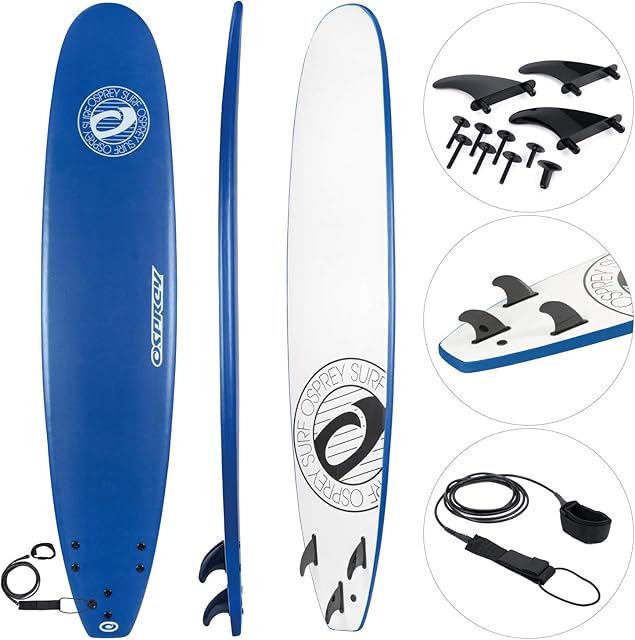 Osprey Foam Surfboard Soft Foamie Complete with Leash and Fins, 9 ft 3