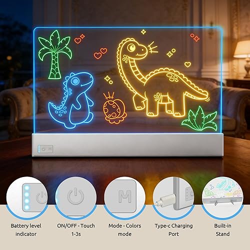 Miniatura 3 de Tablero de notas LED, tablero de dibujo LED Lumiboard de 13.7"x10" para niños, tablero acrílico recargable de borrado en seco con luz, soporte y 12