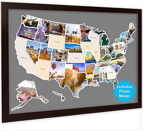 Miniatura 1 de Mapa de fotos de Estados Unidos – Mapa de viaje de 50 estados de 24 x 36 pulgadas, incluye creador de fotos, regalo ideal para parejas, aventureros,