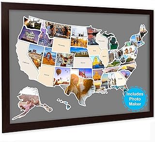 USA Photo Map - 50 States Travel Map 24 x 36 in, Includes Photo Maker, Idea Gift for Lovers Couples Adventurers, United States Weve Visited Vocation Travel Tracker Wall Décor (Frame NOT Included)