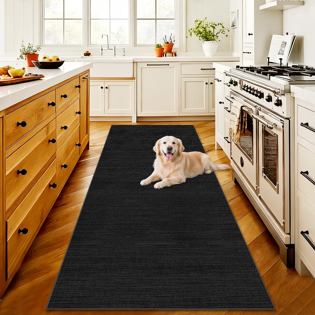 Carpet Runner for Hallway Non Slip Kitchen Area Carpet Rug Long Hall Runner Rug Large Door Mat Indoor Kitchen Floor Mat Rug Washable Runner for Hallway Laundry Room Bedroom Black 120 x 180 cm