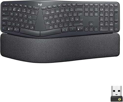 Logitech Ergo K860 - Teclado ergonómico inalámbrico con reposamuñecas, diseño de teclado dividido para WindowsMac, Bluetooth o conectividad USB