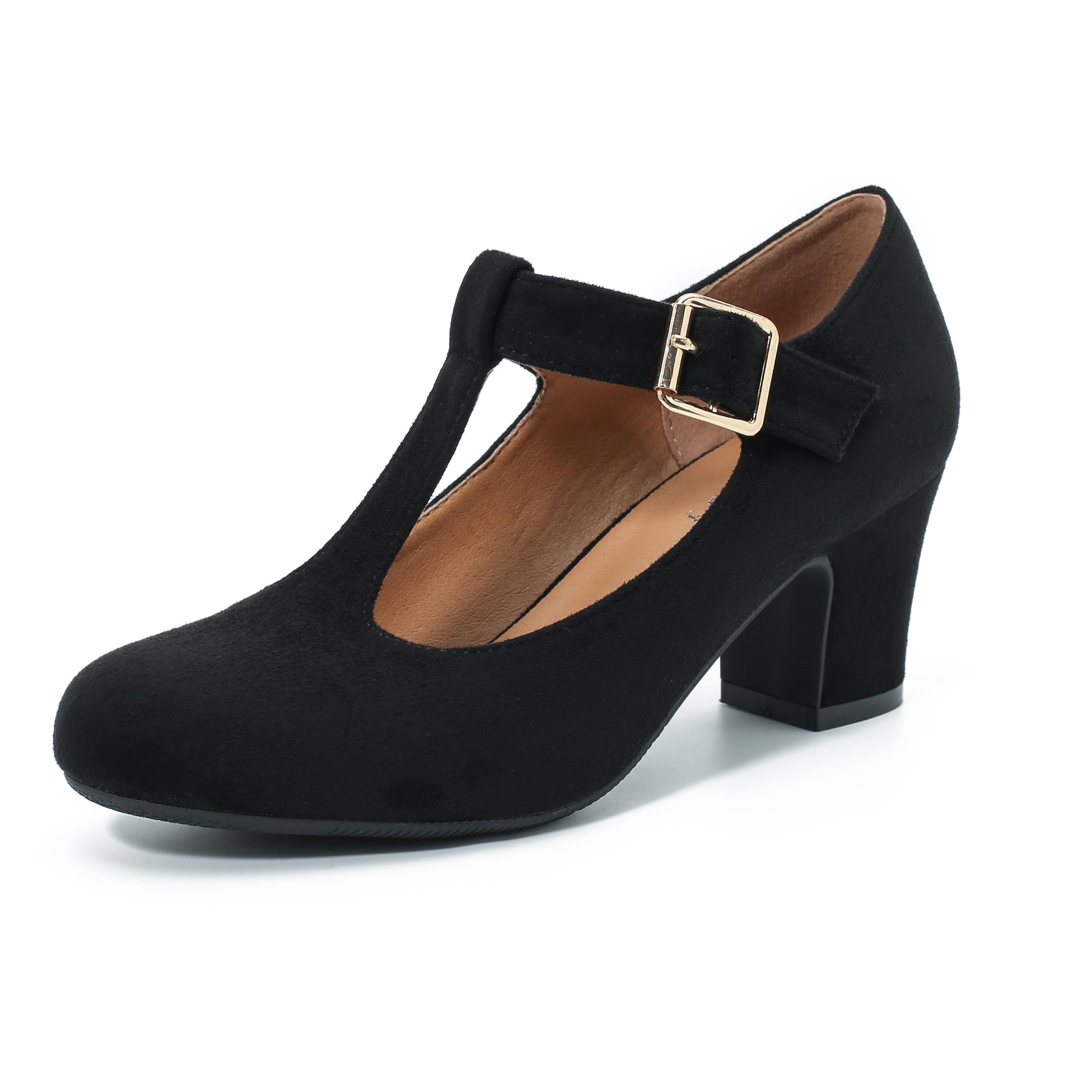 Women's Mary Jane Pumps T-Strap Block Chunky High Heels Ankle Strap Buckle Comfortable Wedding Dress Evening Party Shoes