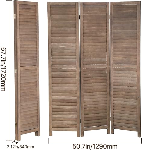 Miniatura 7 de Divisores de habitación y pantallas plegables de privacidad, 3 paneles de madera, divisor de pared de privacidad de 4.3 pies de alto, 67.7 x 16.9