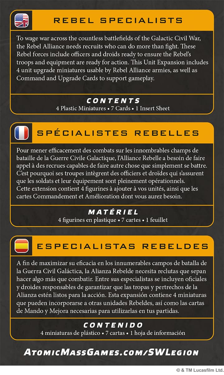 Atomic Mass Games | Star Wars: Legion Rebel Specialists | Espansione Per Gioco Di Miniature, 4 Miniature, Carte Comando E Upgrade | 2 Giocatori | 90 Minuti
