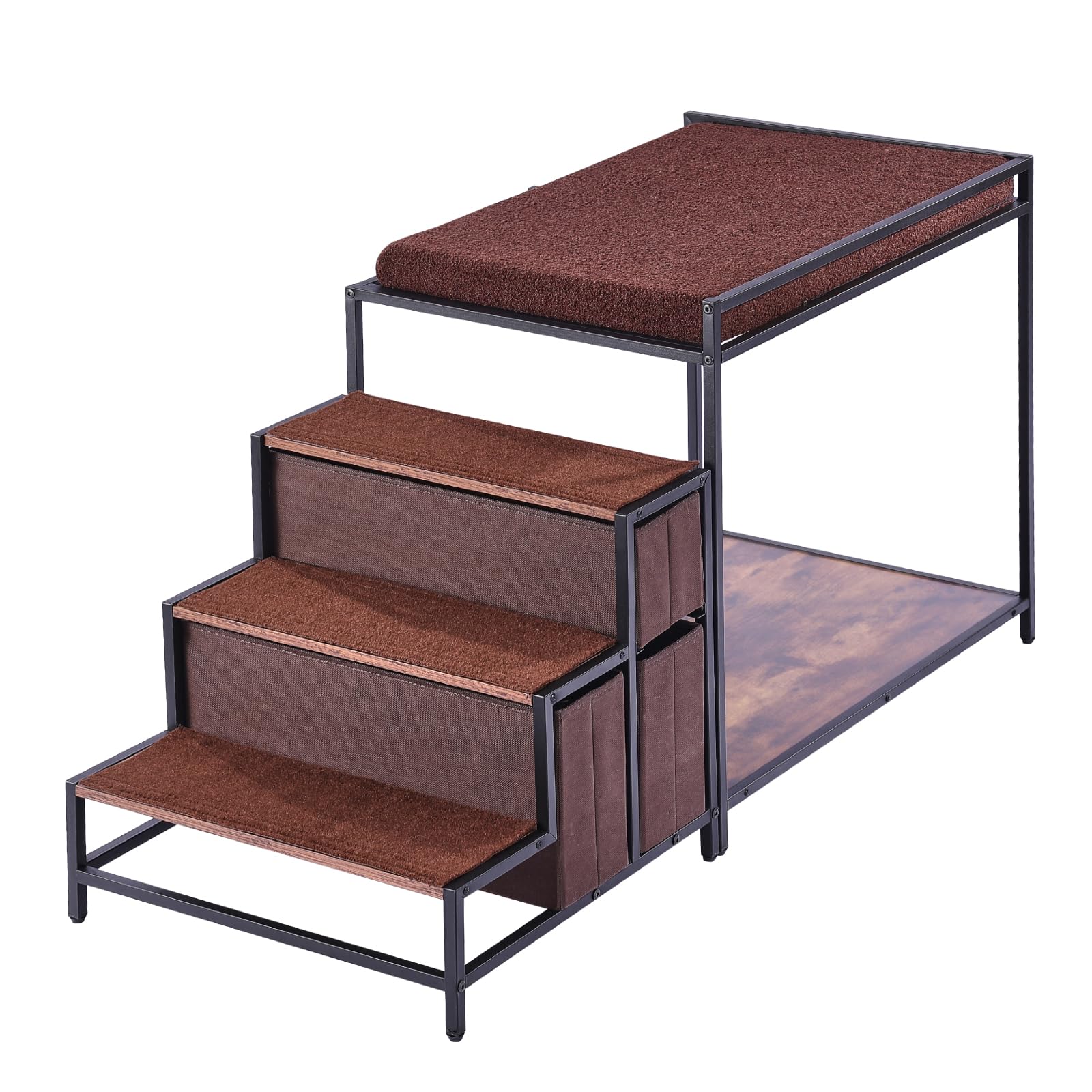VEVOR Litera para Mascotas con Escaleras de 1245 x 500 x 660 mm, Percha para Ventana para Perros o Gatos con Espacio de Almacenamiento para Uso en Interiores, Hogar, Cerca de Cama y Ventana, Marrón