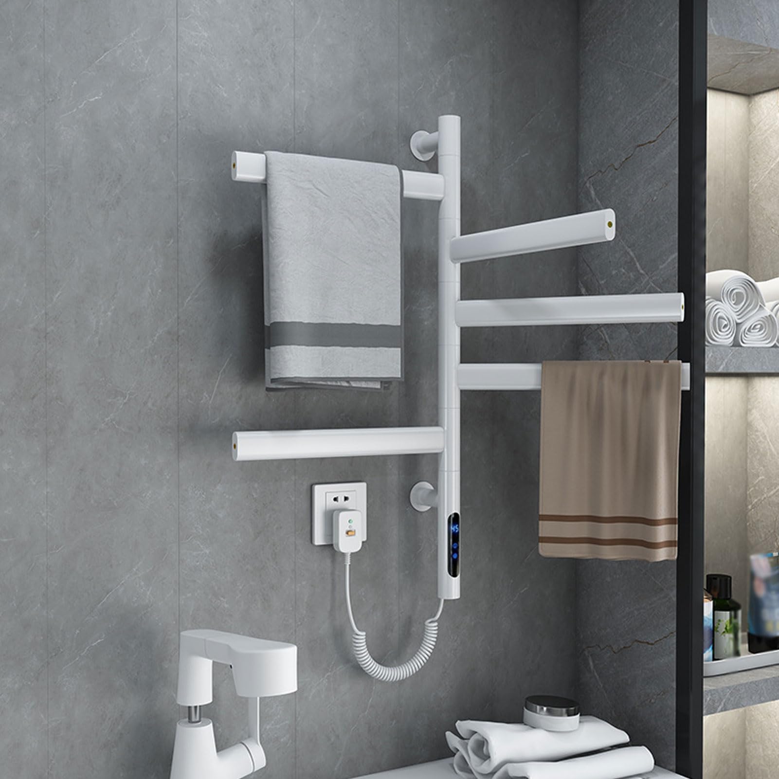 Toallero eléctrico con calefacción, calentador de toallas de acero inoxidable montado en la pared con control de temperatura y temporizador, ideal para baño, hotel, salones y spas